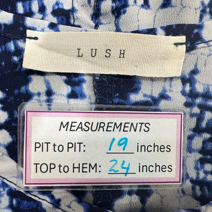 Lush Women Sz M Blue Geometrical Scoop Neck Semi-Sheer Loose Back center Slit