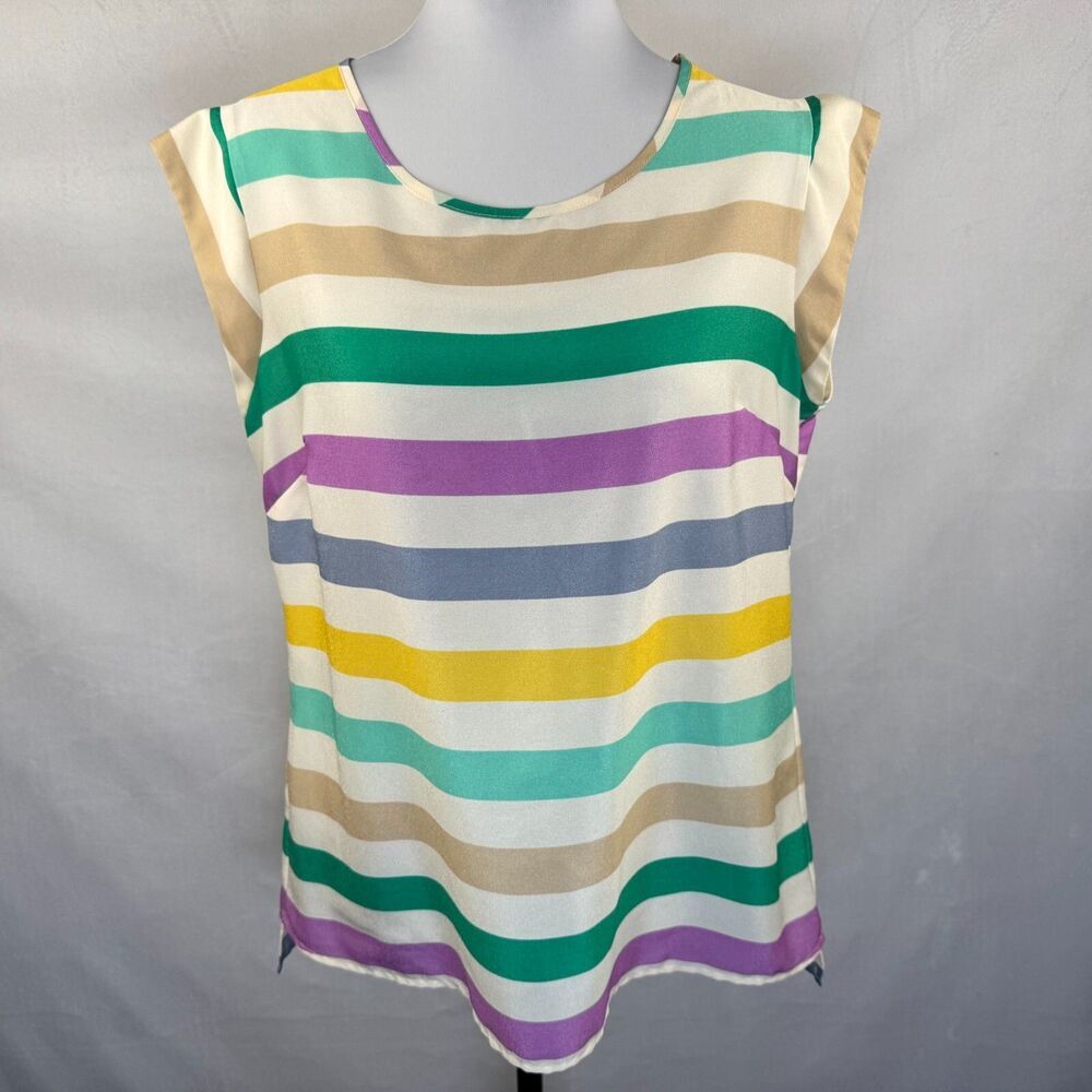 The Limited Ladies Top Sz M Polyester Multicolor Striped Round Neck Cap Sleeves
