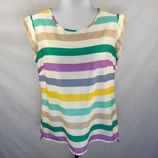 The Limited Ladies Top Sz M Polyester Multicolor Striped Round Neck Cap Sleeves