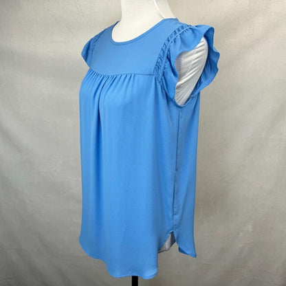 LOFT  Sz XS Yoke Top Blue Boat Neck Sleeveless Pullover Keyhole Flare Sleeves