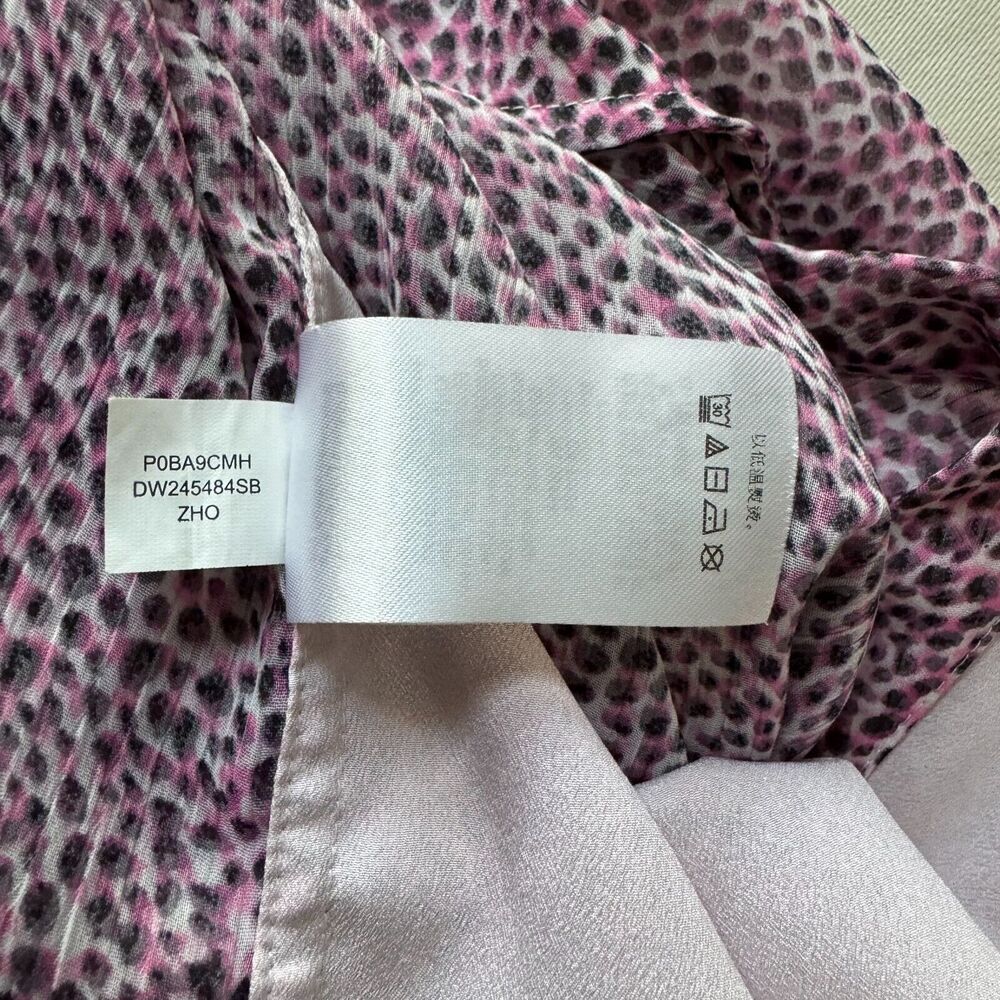 DKNY Women's Surplice Wrap Blouse Size M Pink Abstract Print Long Sleeve