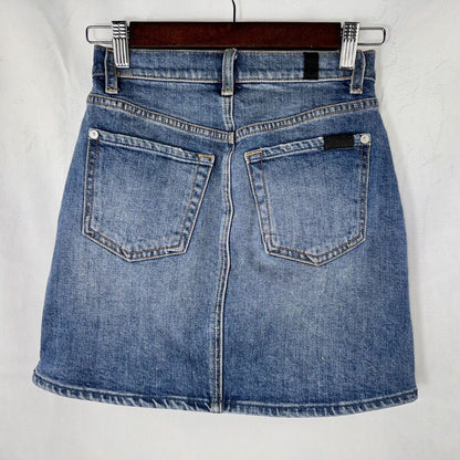 7 For All Mankind Sz 23 Two Tone  Denim Mini Front Zipper 4 pockets Y2K Skirt