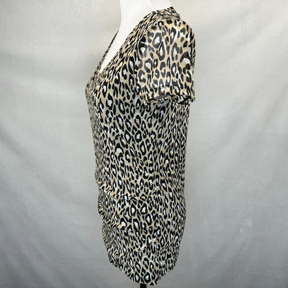 Dana Buchman Top Sz S Animal Print Short Sleeve V-Neck  Mesh Lined Stretch