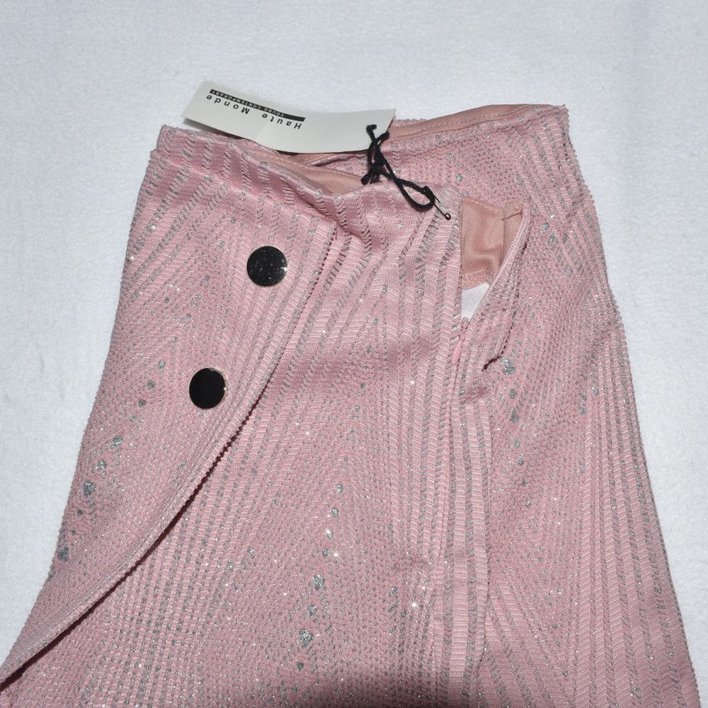 Haute Monde Skort Women Sz Medium Side Zip Dusty Pink Silver Metallic Thread