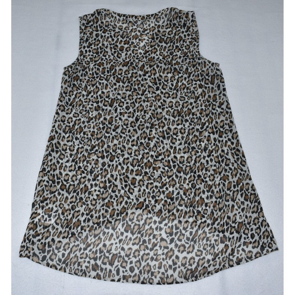 DR2 Split Neck Pleated Brown Leopard Print Blouse Top Size XS