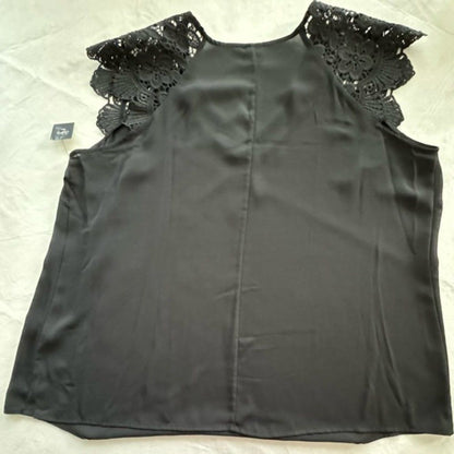 City Streets Women's size 2X Black Lace Cap Sleeve V-neck top blouse