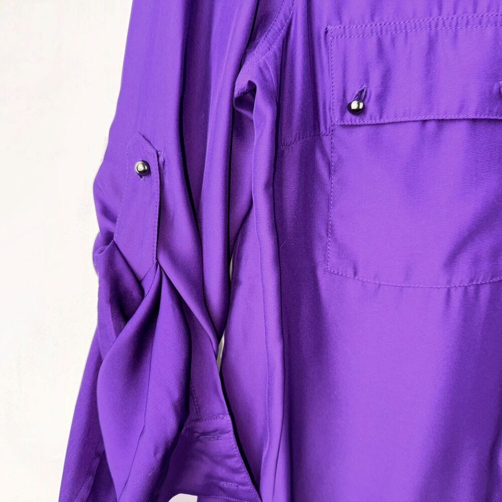 Antonio Melani Blouse Sz S Purple Button Up Collar Long Roll up Sleeves