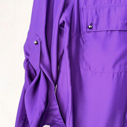 Antonio Melani Blouse Sz S Purple Button Up Collar Long Roll up Sleeves