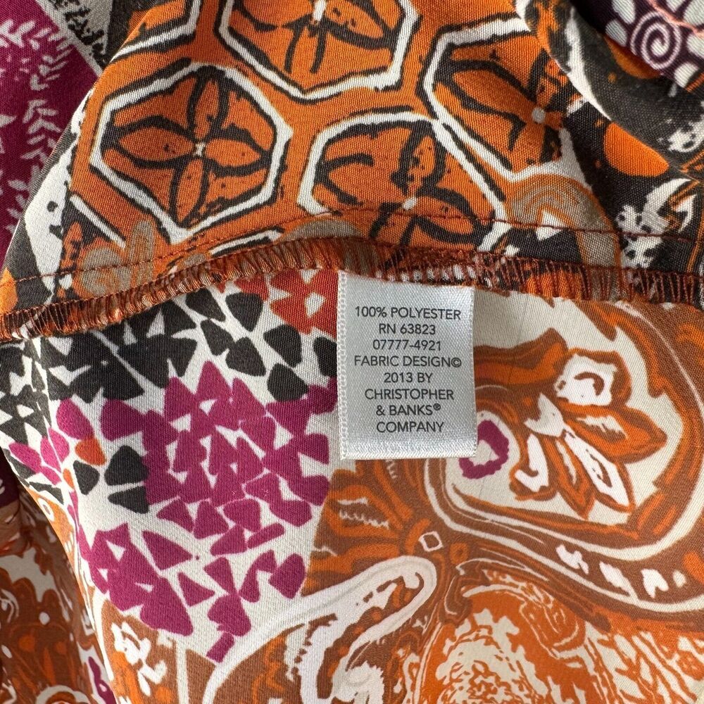 Christopher & Banks Multicolor Top Sz M Back Keyhole button Brown Cream Rust