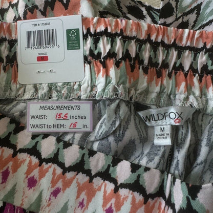 Wildfox Woment Pull On Shorts Sz M Orange Multicolor Pockets Tribal Print