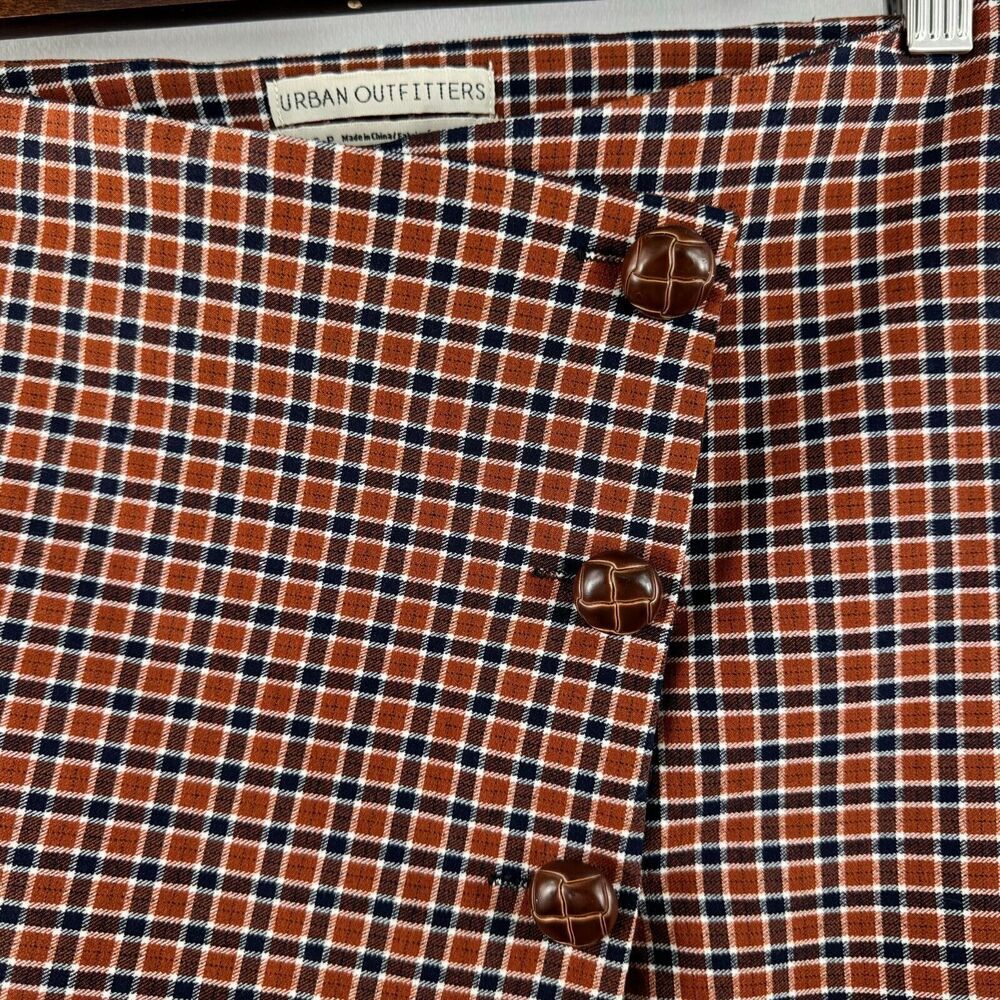 Urban Outfitters Mini Skirt S Brown Plaid High Waist Side Zipper