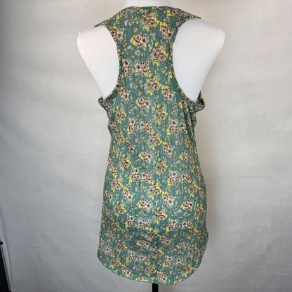 Free People Women Sz XS Floral Green Scoop Neck Stretch Racerback Tank