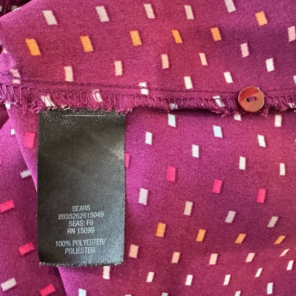 Simply Styled Petite Women Sz MP Red Printed Button Up Pleated Blouse Cap Sleeve