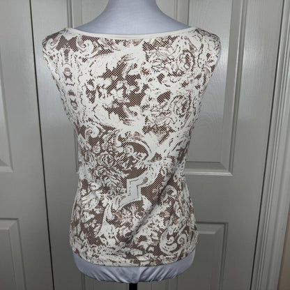 New York & Co Women Top Sz  S Cream Stretch Boatneck Sleeveless Built-In Bra