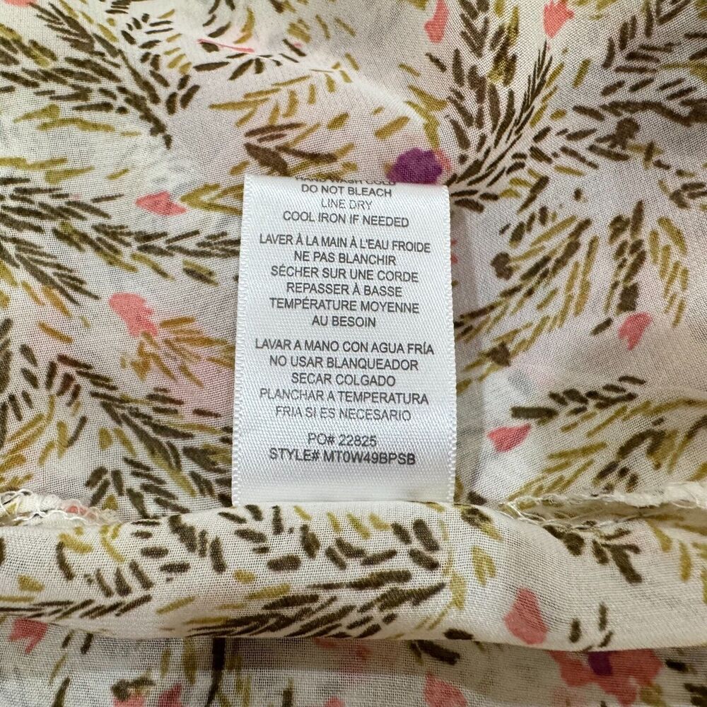 Studio B By Bobeau Sz L Floral Ruffle Sleeves Semi Sheer Tie Neckline