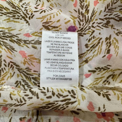 Studio B By Bobeau Sz L Floral Ruffle Sleeves Semi Sheer Tie Neckline