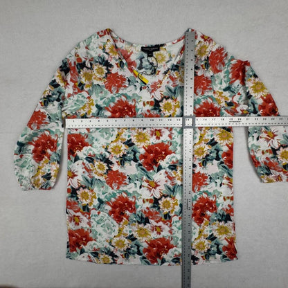 Mario Serrani Women Top Sz S NWT Green Floral V-Neck Top 3/4 Sleeves B2119