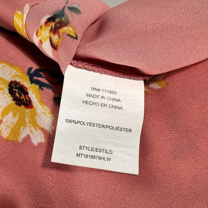 Lily White Ladies Sz M Dusty Pink Floral VNeck Cap Ruffle Sleeves