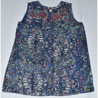 Cabi Blouse Sz S Blue Stained Glass Keyhole Sleeveless Blouse