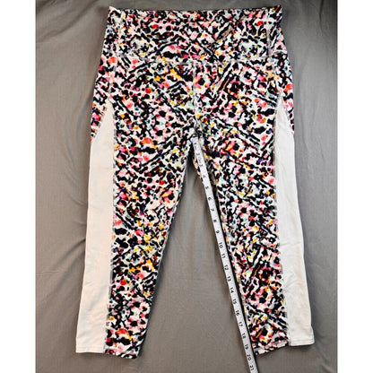 Athleta Capri Yoga Pants Sz L High Rise White and Multicolor Print