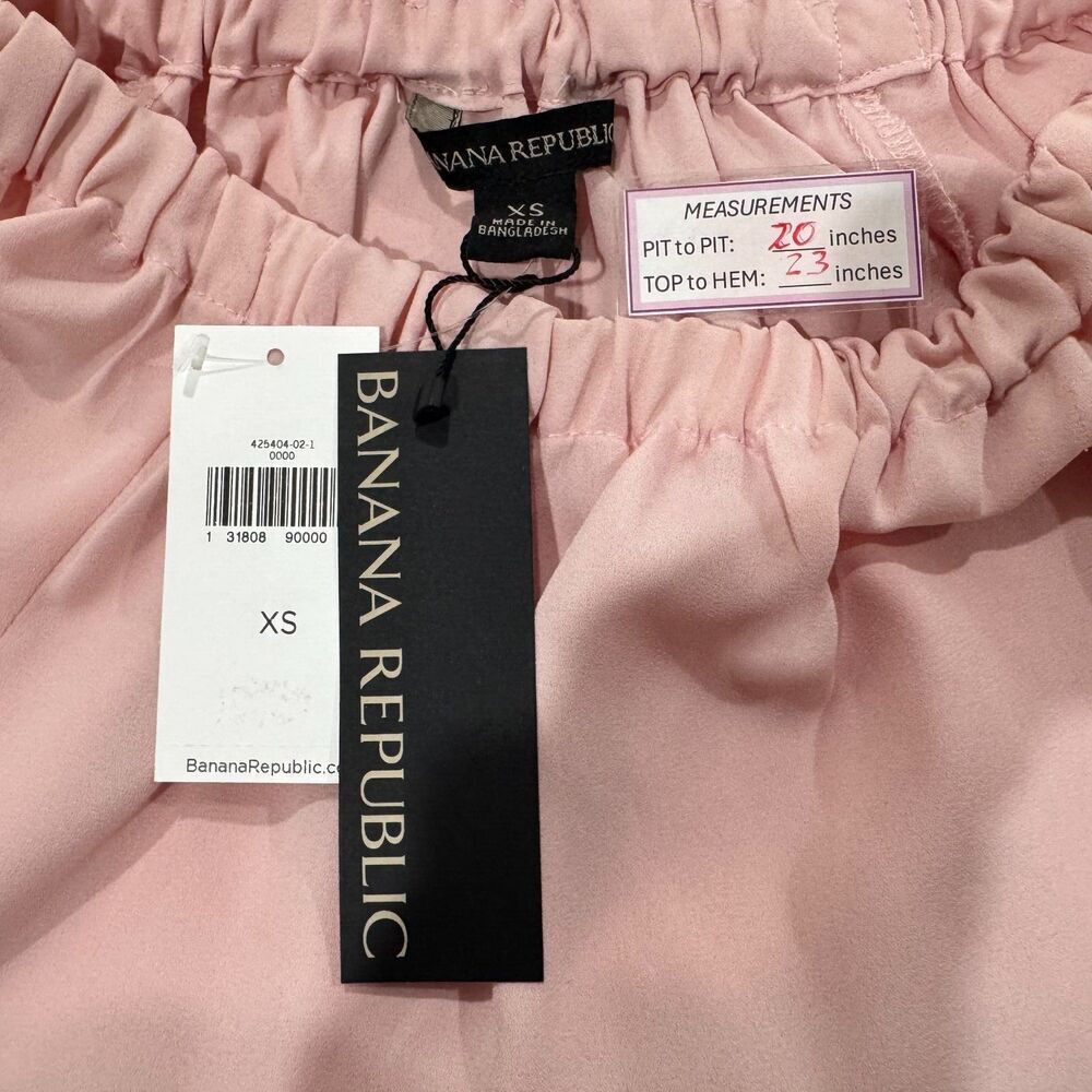Banana Republic NWT Sheer Pink Sz XS Elastic Crew Neck Long Sleeve Flutter Cuffs