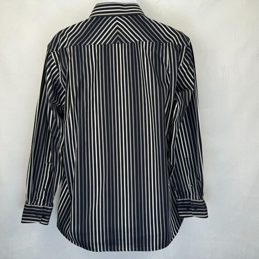 Report Collection Men Shirt Sz L Striped Button Down Long Sleeve Black Gray
