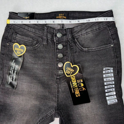 Skinny Fries Jeans Sz 9 Black Distressed Button Fly Jeans Juniors Boho
