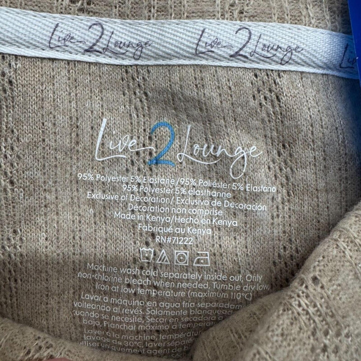 Live 2 Lounge Sz L Women's 3-Piece Textured Lounge Set Cable Knit Tan NWT