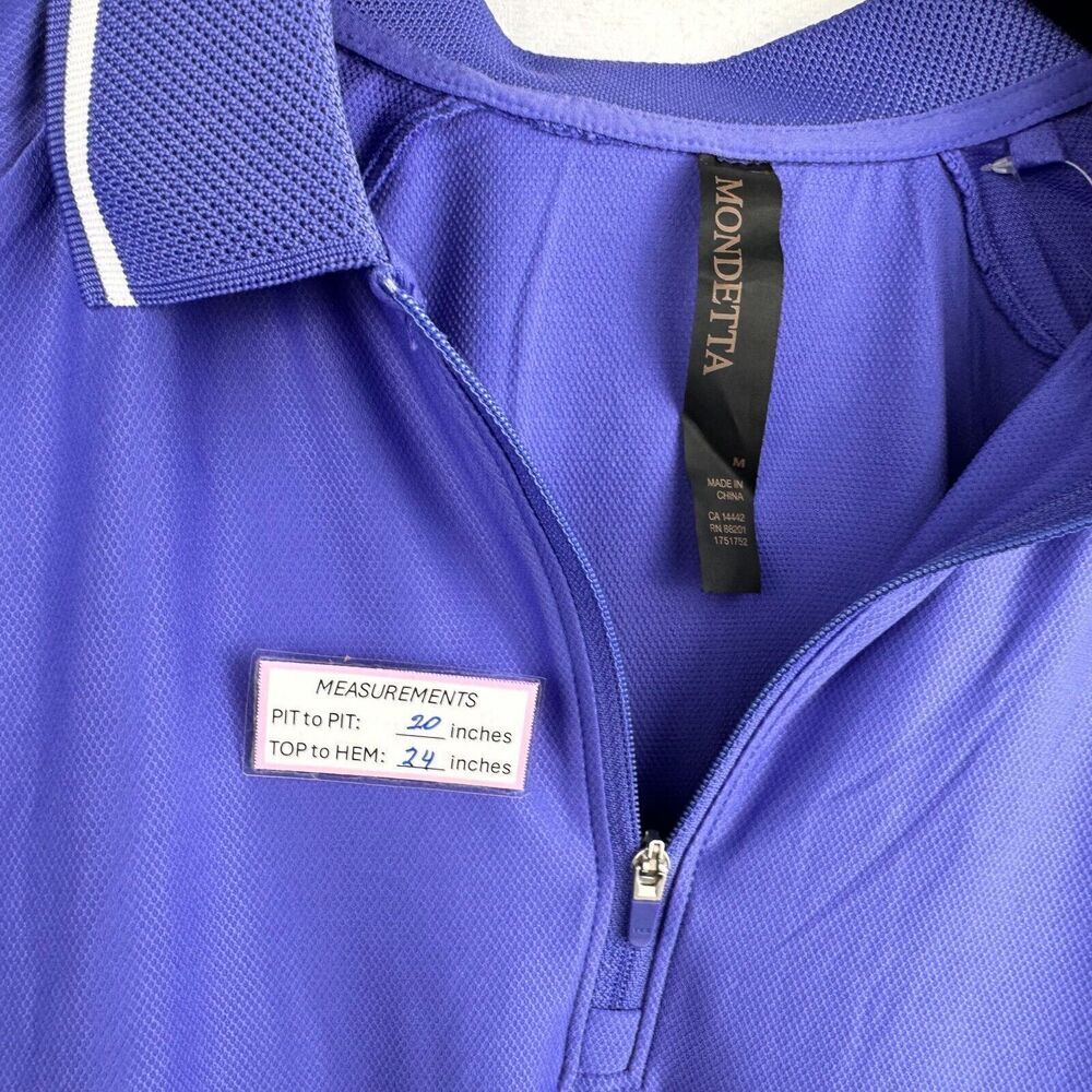 Mondetta Polo Sz M Women Active 1/4-Zip Blue Short Sleeve Mesh Shirt