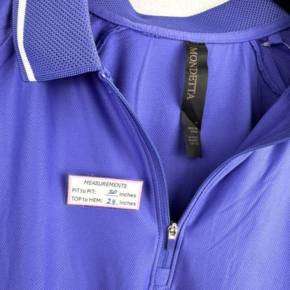 Mondetta Polo Sz M Women Active 1/4-Zip Blue Short Sleeve Mesh Shirt
