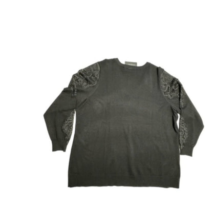 Lane Bryant Women's Size 18/20 Black Lace Appliqué V-Neck Pullover Lightweight Knit Sweater