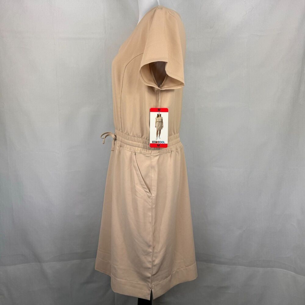 32 Degrees Ladies Dress Sz M Beige Twill Short Sleeves Clinched Waist 2 pockets