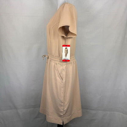 32 Degrees Ladies Dress Sz M Beige Twill Short Sleeves Clinched Waist 2 pockets