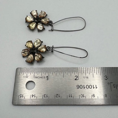 Vera Wang Daisy Flower Drop Earrings Amber Brown Rhinestone Silver Tone