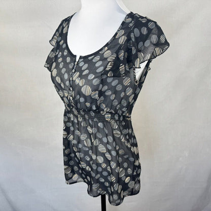 Marks&Spencer Sz UK10/US6 Sheer Black Peplum Button Up Flutter Sleeve Tie