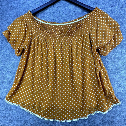 Rewind Top Amber and White Polka Dots Cropped Off The Shoulder Blouse Medium