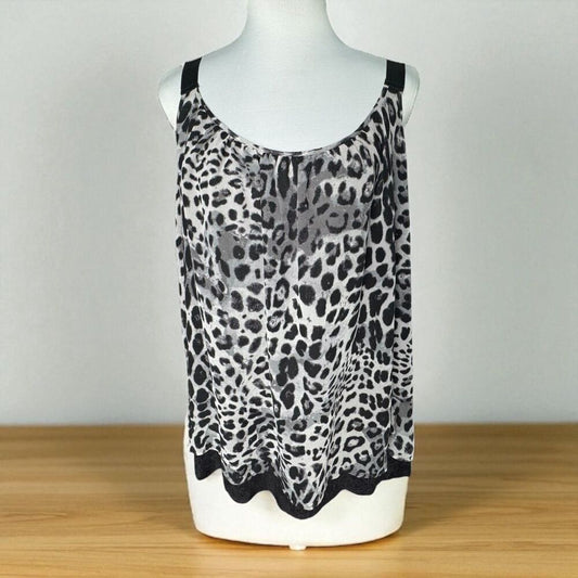 Lane Bryant Tank Top Sz 26 Leopard Print Lace Layered Flowy Scoop Neck