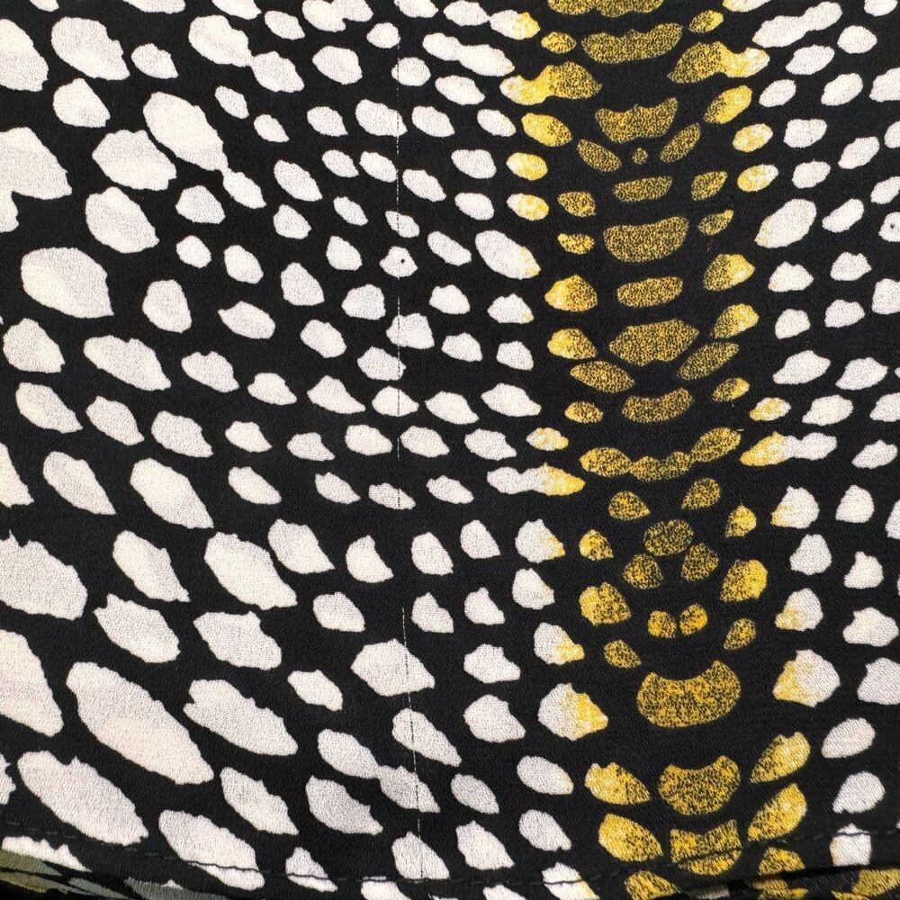 Chaus New York Top Sz M Yellow Black White Safari Front Zip V-Neck Sleeveless