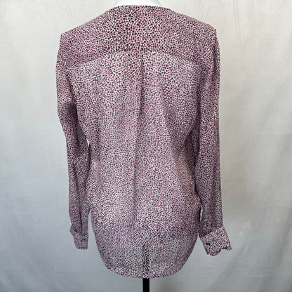 DKNY Women's Surplice Wrap Blouse Size M Pink Abstract Print Long Sleeve