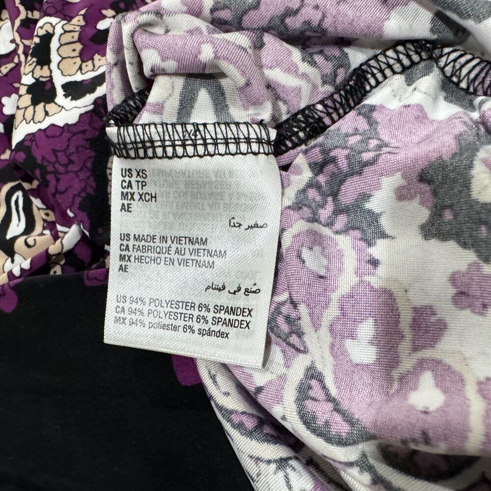 INC Top Sz XS Black with Purple Paisley VNeck Zipper Accent Sleeveless