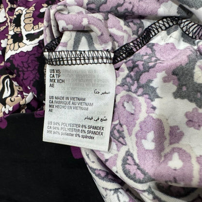 INC Top Sz XS Black with Purple Paisley VNeck Zipper Accent Sleeveless