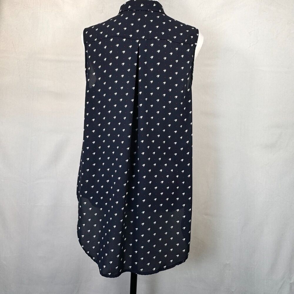 New York & Company Blouse Sz M Navy Blue Button Down Sleeveless Blouse