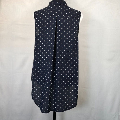 New York & Company Blouse Sz M Navy Blue Button Down Sleeveless Blouse