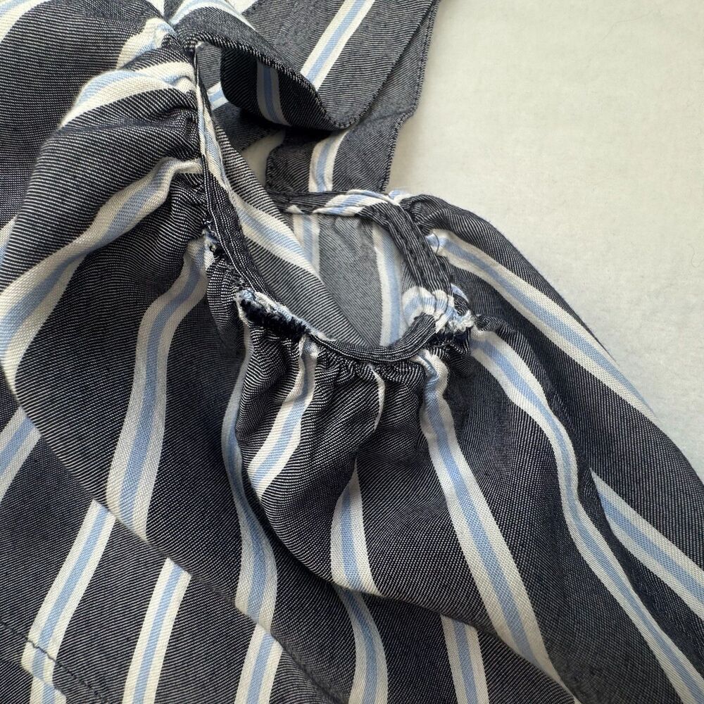 Express Crop Crop Top Sz XS Stripe Gray Blue White Flounce Back Zipper