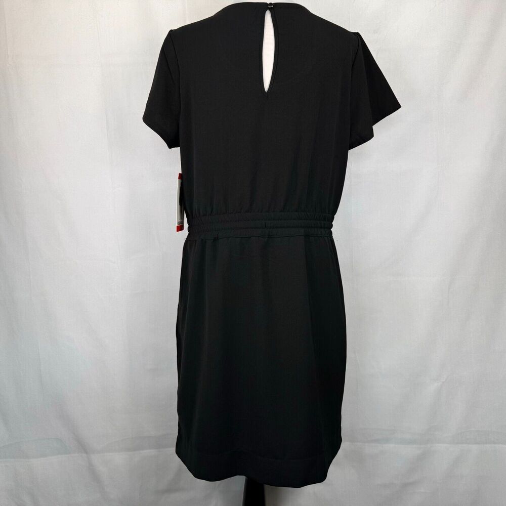 32 Degrees Ladies Dress Sz M Black Twill Short Sleeves Clinched Waist 2 pockets
