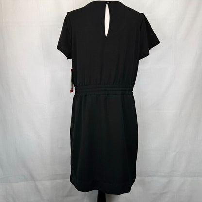32 Degrees Ladies Dress Sz M Black Twill Short Sleeves Clinched Waist 2 pockets