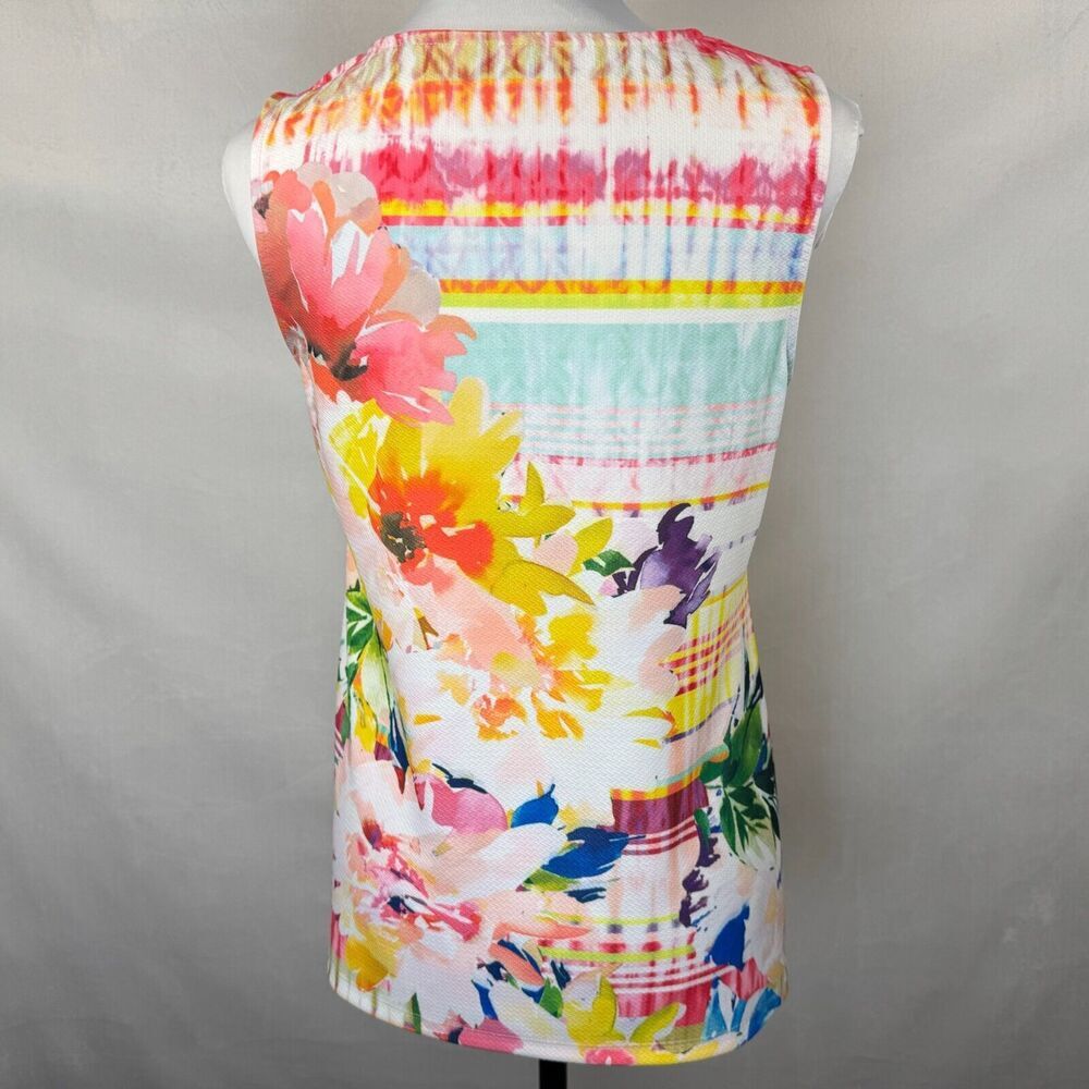 Christopher & Banks Top Sz Petite P/S Colorful Floral Round Neck Sleeveless