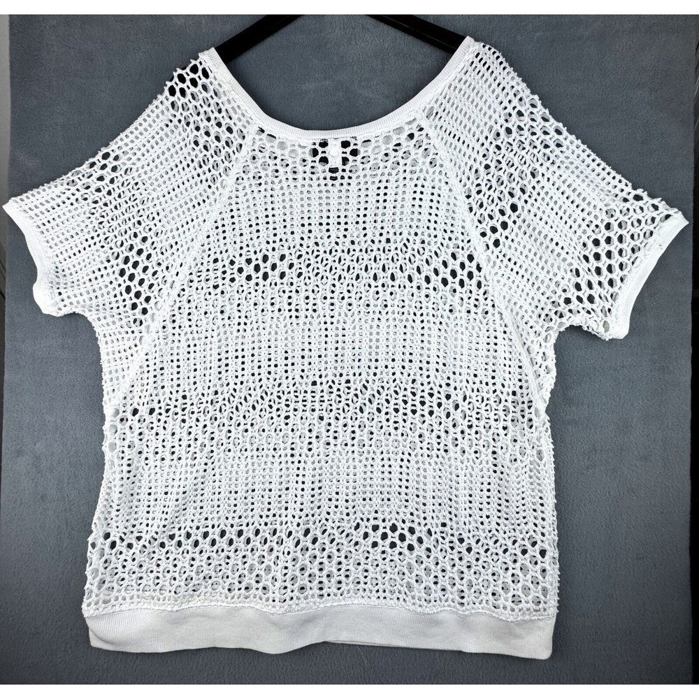 Lane Bryant Top Sz 14/16 Crochet Knit Fishnet Pullover Cover Up Round Neck