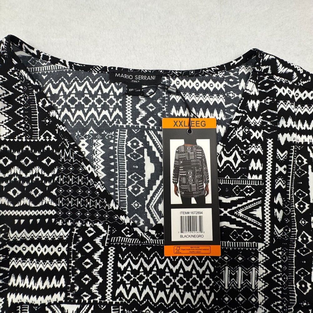 Mario Serrani Women Top SZ XXL NWT Geometric Black/White VNeck 3/4 Sleeve B2121