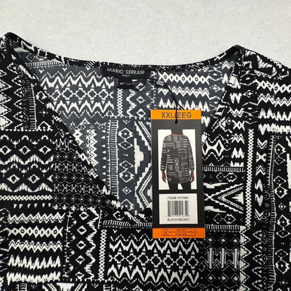 Mario Serrani Women Top SZ XXL NWT Geometric Black/White VNeck 3/4 Sleeve B2121